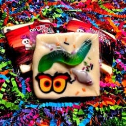 White Chocolate Bar with Worms, Eyes and sprinkles