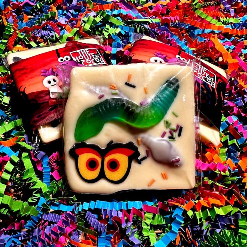 White Chocolate Bar with Worms, Eyes and sprinkles